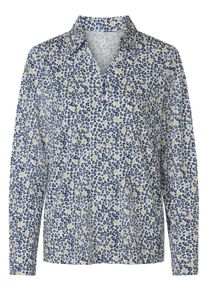 Poloshirt WITT "Print-Shirt Print-Shirt", Damen, Gr. 52, blau (dunkelblau, vanille, bedruckt), Modisch, V-Ausschnitt, Shirts Poloshirt