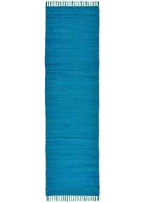 Teppich Theko "Happy Cotton Fleckerl, handgewebt" Gr. 12, blau (t&uuml;rkis), B:70cm H:5mm L:250cm, Baumwolle, Teppiche, Teppich, Flachgewebe, reine Baumwolle, meliert, mit Fransen, auch als L&auml;ufer