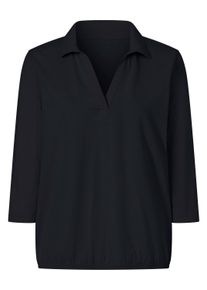 Poloshirt SIEH AN "Poloshirt Poloshirt mit Gummizug am Saum", Damen, Gr. 52, schwarz, Basic, V-Ausschnitt, Shirts Poloshirt