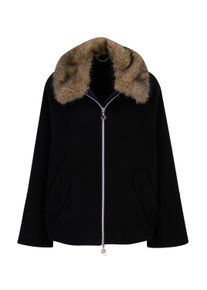 CR&Eacute;ATION L Kurzjacke CREATION L "Woll-Jacke Wolljacke mit Pelz-Imitat-Kragen", Damen, Gr. 44, schwarz, Modisch, Jacken Kurzjacke