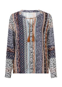 Klassische Bluse Heine "Druckbluse Druckbluse in Patch-Optik", Damen, Gr. 48, bunt (marine, champagner, bedruckt), Web, Stoff, , Modisch, Rundhals, Blusen Klassische Bluse
