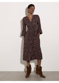Midikleid Apricot "Kreppkleid", Damen, Gr. 18, Normalgr&ouml;&szlig;en, gewebt, bunt (schwarz), gewebt, , Modisch, normal, V-Ausschnitt, elastischer Bund, Kleider Midikleid, mit Blumenmuster