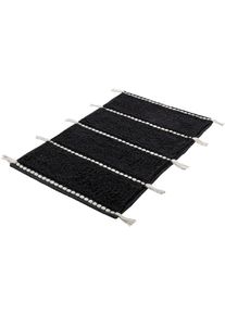 Badematte KLEINE WOLKE "Travis, Badvorleger, Badezimmer Teppich", schwarz, H:14mm, Baumwolle, Badematten, Badematte, Badteppich, gestreift mit Quasten, reine Baumwolle, waschbar
