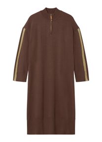 Strickkleid sheego "Strickkleid Strickkleid mit Lurexstreifen am &Auml;rmel", Damen, Gr. 56, Normalgr&ouml;&szlig;en, braun (schoko), Modisch, Rundhals, Kleider Strickkleid