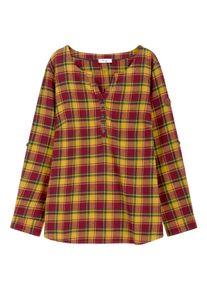 Longbluse sheego "Tunika Tunika mit Karo-Muster", Damen, Gr. 44, bunt (ocker, moos, kariert), Flanell, , Sportlich, Rundhals, Blusen Longbluse