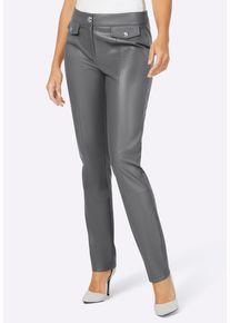 CR&Eacute;ATION L Stoffhose CREATION L "Lederimitat-Hose Lederimitathose mit Zierpatten und goldfarbenen Knopf", Damen, Gr. 42, Normalgr&ouml;&szlig;en, grau (anthrazit), Elegant, schmal, Hosen Stoffhose
