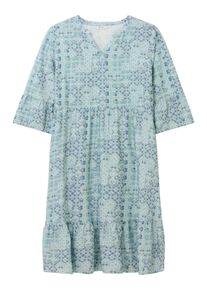 Tunikakleid sheego "Kleid A-Linien-Kleid mit Stufenvolants", Damen, Gr. 54, Normalgr&ouml;&szlig;en, ecru, topas, bedruckt, Modisch, Rundhals, Kleider Tunikakleid