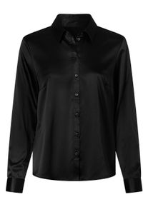 Hemdbluse Heine "Bluse Satinbluse mit abgerundetem Saum", Damen, Gr. 36, schwarz, Satin, , Elegant, Rundhals, Blusen Hemdbluse
