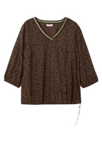 Longbluse sheego "Tunika Tunika mit 3/4-&Auml;rmeln", Damen, Gr. 58, braun (schoko, gemustert), Web, Stoff, , Modisch, V-Ausschnitt, Blusen Longbluse