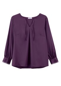 Longbluse sheego "Tunika Tunika mit Strasssteinen", Damen, Gr. 5, lila (traube), Satin, , Modisch, Rundhals, Blusen Longbluse