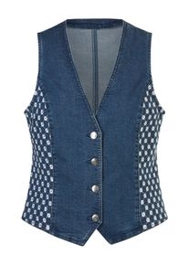 Jerseyweste SIEH AN "Jeans-Weste Jeansweste mit Lochstickerei", Damen, Gr. 52, blau (blau, stone, washed), Modisch, V-Ausschnitt, Westen Jerseyweste