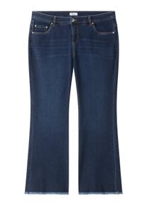 5-Pocket-Jeans sheego "Bootcut-Jeans Bootcut-Jeans mit Fransensaum", Damen, Gr. 58, Normalgr&ouml;&szlig;en, blau (blau, stone, washed), Denim/Jeans, , Modisch, bootcut fit, Jeans 5-Pocket-Jeans
