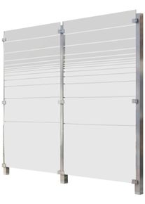 Zaun STAKET PRO, silber (silberfarben), Pfosten: 3 Stk., Edelstahl, Glas, Zaunelemente, Zaun, Glaszaun, Gesamtl&auml;nge: 2,17 m, 3 Pfosten