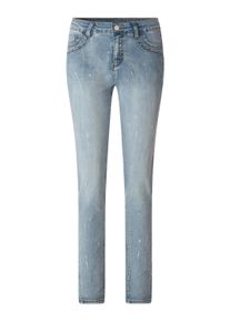 5-Pocket-Jeans Heine "Jeans Jeans mit Glitzerdruck", Damen, Gr. 50, Normalgr&ouml;&szlig;en, blau, bleached, Denim/Jeans, , Casual, slim fit, Jeans 5-Pocket-Jeans