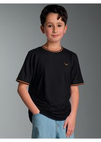 T-Shirt TRIGEMA "TRIGEMA Deutschland T-Shirt mit kontrastfarbigen B&uuml;ndchen", Jungen, Gr. 140, schwarz, Single Jersey, 100% Baumwolle, Basic, Rundhals, Shirts T-Shirt
