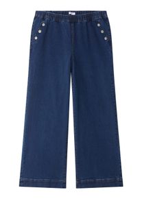 Bequeme Jeans sheego "Jeans Weite Jeans mit Deko-Kn&ouml;pfen", Damen, Gr. 44, Normalgr&ouml;&szlig;en, blau (blau, stone, washed), Denim/Jeans, , Modisch, weit, Jeans Bequeme Jeans