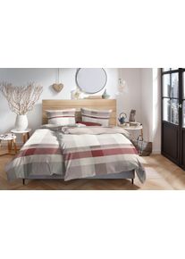 Bettw&auml;sche Primera "Karo", rot (bordeaux, beige), B/L: 155cm x 220cm, 1 Stk., 1 Stk., Edel-K&ouml;per-Flanell, B/L: 80cm x 80cm, 2, Edel-K&ouml;per-Flanell, Obermaterial: 100% Baumwolle, Bettw&auml;sche, Bettw&auml;sche, 100 % Baumwolle Standard 100 nach &Ouml;ko-Tex