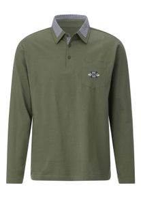 Poloshirt SIEH AN "Langarm-Poloshirt Langarm-Poloshirt mit Webkaro-Details", Herren, Gr. 56/58, gr&uuml;n (khaki), Basic, Shirts Poloshirt