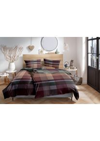 Bettw&auml;sche PRIMERA "Karo", braun (bordeaux, braun), B/L: 155cm x 220cm, 1 Stk., 1 Stk., Edel-K&ouml;per-Flanell, B/L: 80cm x 80cm, 2, Edel-K&ouml;per-Flanell, Obermaterial: 100% Baumwolle, Bettw&auml;sche, Bettw&auml;sche, 100 % Baumwolle Standard 100 nach &Ouml;ko-Tex