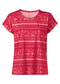 T-Shirt WITT "Print-Shirt Print-Shirt mit Spitzenborte", Damen, Gr. 40, rot (erdbeere, ecru, bedruckt), Modisch, Rundhals, Shirts T-Shirt