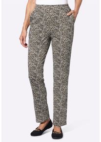 Schlupfhose SIEH AN "Freizeithose Freizeithose mit Leo-Muster", Damen, Gr. 54, Normalgr&ouml;&szlig;en, bunt (champagner, khaki, bedruckt), Jersey, , Elegant, gerade, Hosen Schlupfhose