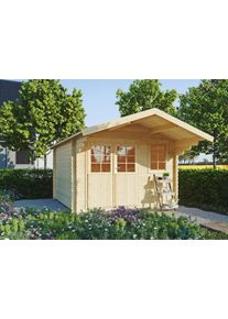 Gartenhaus KONIFERA "Kallenberg 2", beige (naturbelassen), Fu&szlig;boden im Gartenhaus, ohne Dacheindeckung, Holzwerkstoff, Gartenh&auml;user, Gartenhaus, Blockbohlenhaus inkl. Hochbeet (100x200x70 cm)