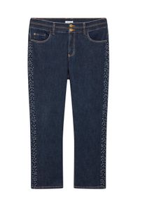 5-Pocket-Jeans sheego "Jeans Gerade Jeans mit Glitzersteinchen seitlich", Damen, Gr. 5, Normalgr&ouml;&szlig;en, blau (dunkelblau), Denim/Jeans, , Modisch, Jeans 5-Pocket-Jeans