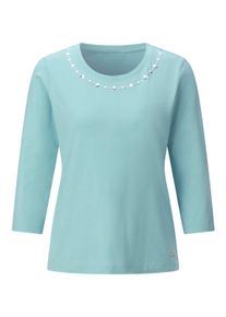 T-Shirt WITT "Rundhals-Shirt Rundhalsshirt mit Ziersteinchen", Damen, Gr. 52, blau (mint), Sportlich, Rundhals, Shirts T-Shirt