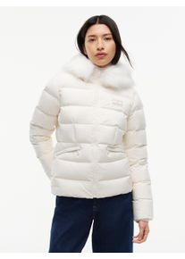 Steppjacke Tommy Jeans "TJW SLIM HOOD PUFFER DOWN EXT", Damen, Gr. L (42/44), wei&szlig; (sanftes wei&szlig;), Web, Obermaterial: 100% Polyester. Futter: 100% Polyester. F&uuml;llung: 100% Daunen, unifarben, slim fit normal, Jacken Steppjacke, Kunstfaser, slim fit