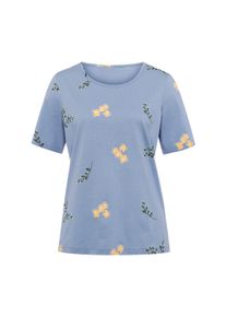 T-Shirt SIEH AN "Kurzarm-Shirt Kurzarmshirt mit Bl&uuml;ten- und Bl&auml;tter-Print", Damen, Gr. 46, blau (bleu, wei&szlig;, bedruckt), Basic, Rundhals, Shirts T-Shirt