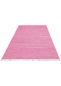 Teppich OTTO HOME "Paul, Handwebteppich" Gr. 31, lila, B:90cm H:5mm L:160cm, Baumwolle, Teppiche, Teppich, reine Baumwolle, Uni, handgewebt, Wendeteppich, mit Fransen, L&auml;ufer