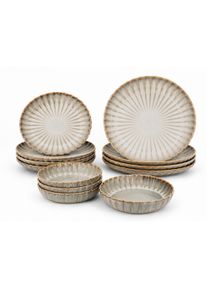 Teller-Set COSY & TRENDY "Astera, Geschirr-Set, 12-tlg.", grau (beige), 12, Steinzeug, Geschirr-Sets, Teller-Set, Steinzeug, f&uuml;r 4 Personen, rund, sp&uuml;lmaschinengeeignet