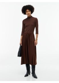 Midikleid Tommy Hilfiger "SLIM 5X2 RIB MIX MIDI DRS", Damen, Gr. 3X (54), N-Gr, Langarm, Web, braun (chocolate), Web, Obermaterial: 100% Polyester, unifarben, figurbetont wadenlang, Kleider Midikleid, Kunstfaser, slim fit, figurbetont, in gerippter Struktur