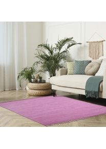 Teppich OTTO HOME "Cadis", pink, B:70cm H:5mm L:140cm, Baumwolle, Teppiche, Teppich, Wendeteppich, mit Fransen, Uni Farben, handgewebt, reine Baumwolle