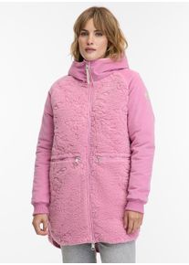 Kapuzenpl&uuml;schjacke Ragwear "LONGEDDY", Damen, Gr. S, pink (dusty rose), Sweatware, Obermaterial: 100% Polyester, unifarben, regular fit Po-bedeckend, B&uuml;ndchen, Jacken Kapuzenpl&uuml;schjacke, mit l&auml;ssigem Casual-Stil, aus Polyester, Regular Fit, Langarm
