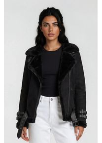Lederjacke Trueprodigy "Aloy Lederjacke mit Kunstfellbesatz", Damen, Gr. XS, schwarz, Obermaterial: 100% Ziegenleder goatskin., slim fit, Jacken Lederjacke, Topseller
