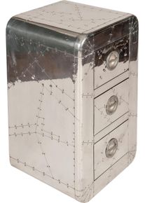 Kommode SIT "Leh aus Mangoholz mit 3 Schubladen in futuristischer Flugzeugoptik", silber, B:45cm H:80cm T:40cm, Aluminium, Holzwerkstoff, MDF, Sideboards, Kommode, Aluminium-Look mit Zierschrauben im markanten Industrial-Design