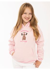 Sweatshirt Zwillingsherz "Pawsitive", M&auml;dchen, Gr. 122/128, rosa (blush), Sweatware, Obermaterial: 50% Baumwolle, 50% Polyester, h&uuml;ftlang, ohne Ausschnitt, Sweatshirts Sweatshirt, fr&ouml;hlicher Dackel-Print, Kapuze, K&auml;ngurutasche
