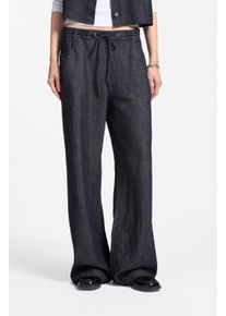 Schlupfhose Hugo "Hidona", Damen, Gr. 40, N-Gr, schwarz (navy 410), Denim/Jeans, Obermaterial: 65% Baumwolle, 28% Leinen, 7% Viskose, unifarben, regular fit lang, Hosen Schlupfhose, aus leichtem Denim mit Leinen-Anteil
