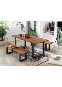 Bank SIT "Sitzbank Akazie Massivholz Baumkante Metallgestell 150 cm", beige (natur, schwarz), B:150cm H:46cm T:40cm, Sitzb&auml;nke, Bank, Massive Akazie mit nat&uuml;rlicher Baumkante & Metallgestell