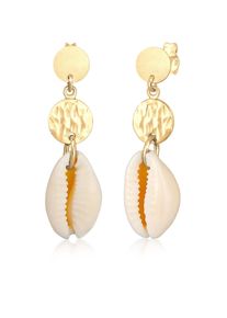 Paar Ohrh&auml;nger Elli "Ohrringe Ohrh&auml;nger Kauri Muschel Pl&auml;ttchen 925 Sterling Silber" Gr. 35, gold, Ohrringe, Damen, 35, ohne Stein, Silber 925 (Sterlingsilber), Paar Ohrh&auml;nger
