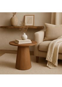 Beistelltisch SIT "Canberra aus Mangoholz mit Sockelfu&szlig; & Lamellendesign", beige (natur, natur, natur), B:50cm H:46cm T:50cm, Tische, Beistelltisch, Runder Sockelfu&szlig; mit modernem Lamellendesign aus Mangoholz