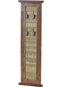 Garderobenpaneel SIT "Leeds aus Altholz mit 4 Doppel-Haken & Schriftz&uuml;gen", beige (natur, gr&uuml;n), B:35cm H:110cm T:8cm, Massivholz, Metall, Garderobenpaneele, Garderobenpaneel, Lackiertes Altholz in Natur und Bunt mit markanten Schriftz&uuml;gen