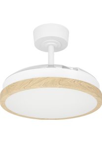 Eglo Deckenleuchte "MALPICA", wei&szlig; (holzoptik natur), 1, &Oslash; 77cm H: 35,8cm, 1 Stk., Leuchten, LED Deckenventilator mit einziehbaren Fl&uuml;geln, Fernbedienung und Timer, Deckenleuchte