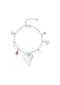 Adelia&acute;s Charm-Armband ADELIA&acute;S "Armband Charmarmband mit Herzanh&auml;nger, Stern und bunten Akzenten" Gr. 16, silber (silberfarben), Armb&auml;nder, Damen, 16cm, Edelstahl, Charm-Armband, Trendiger Modeschmuck mit gro&szlig;em Herzanh&auml;nger
