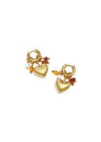 Adelia&acute;s Paar Ohrh&auml;nger ADELIA&acute;S "Ohrringe Ohrh&auml;nger mit Herzanh&auml;ngern und Perlen", gold (bernsteinfarben), Ohrringe, Damen, Edelstahl, Paar Ohrh&auml;nger, Trendiger Modeschmuck mit gerippten Herzanh&auml;ngern