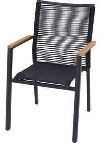 Gartensessel SIENA GARDEN "BOLOGNA Stapelsessel", schwarz (anthrazit), B:57cm H:91,5cm T:65cm, Sessel, Gartensessel, Aluminiumgestell, Rope Geflecht, Armlehnen aus Teak FSC 100%