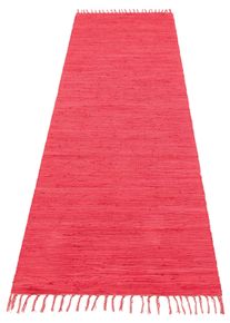 Teppich OTTO HOME "Paul, Handwebteppich" Gr. 12, rot, B:70cm H:5mm L:250cm, Baumwolle, Teppiche, Teppich, reine Baumwolle, Uni, handgewebt, Wendeteppich, mit Fransen, L&auml;ufer