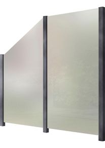 Zaun STAKET PRO, grau, Pfosten: 3 Stk., Aluminium, Glas, Zaunelemente, Zaun, Glaszaun, Gesamtl&auml;nge: 2,212 m, 3 Pfosten