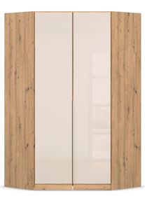 Kleiderschrank OTTO HOME "Eckschrank Mehrzweckschrank Ankleide Schlafzimmer Garderobe AGORDO", beige (eiche artisan, glas kaschmir (champagner)), B:117cm H:229cm T:117cm, Holzwerkstoff, Schr&auml;nke, Kleiderschrank, Kaschmir, voll ausgestattet mit viel Stauraum MADE IN GERMANY